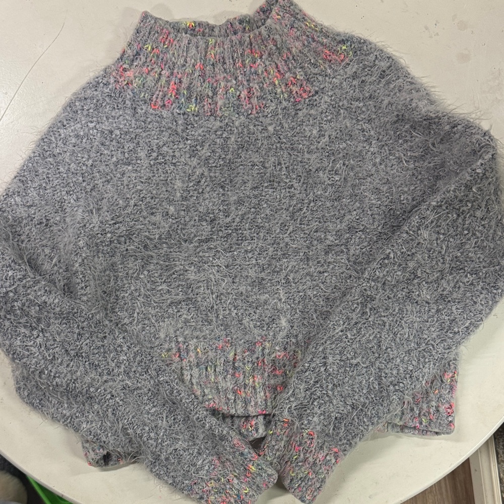 Free People Gray Sweater with Multicolor Accents